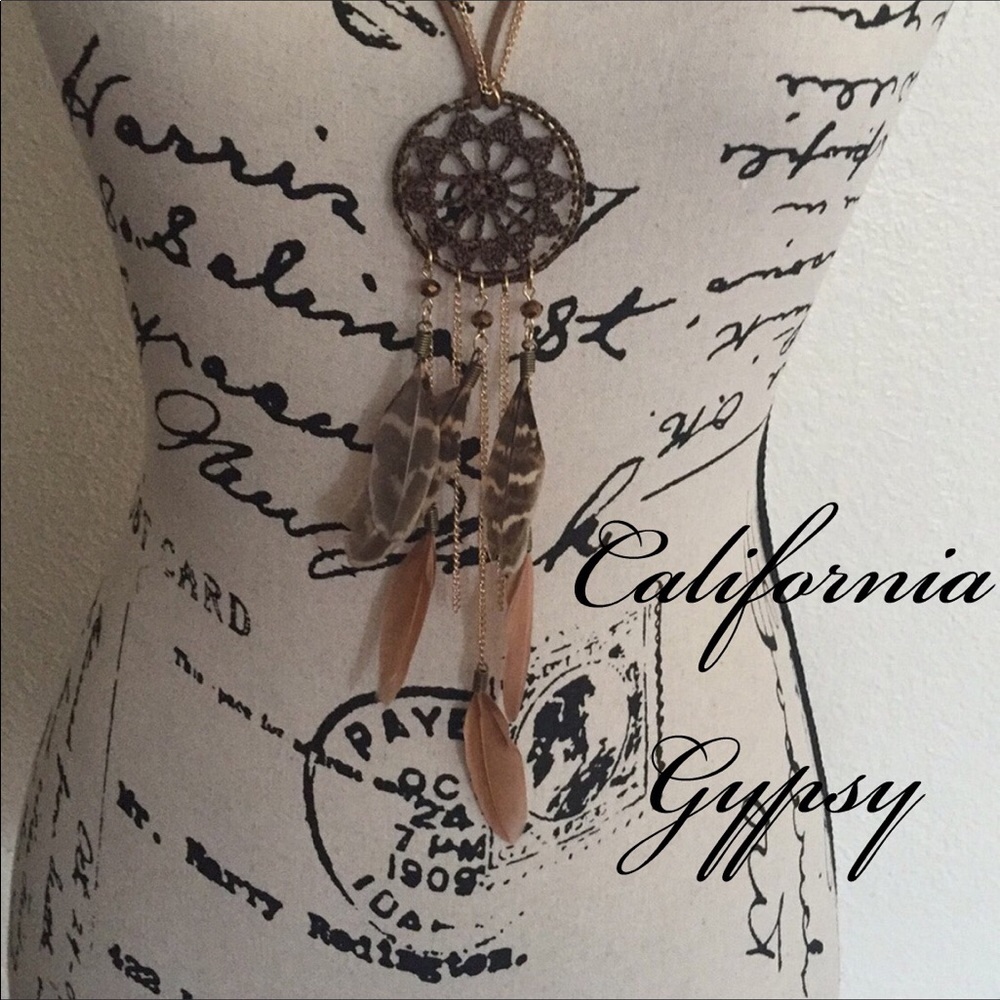LAST ONE dreamcatcher crochet feather boho hippie necklace - Picture 2 of 8
